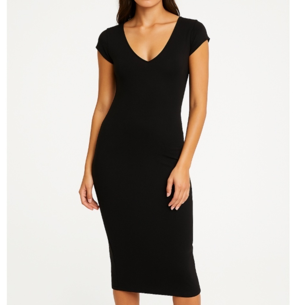 See You Monday Black Bodycon‎ Fitted Midi Dress Size Medium NWT